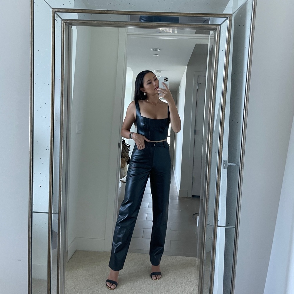 Showpo faux leather straight pants